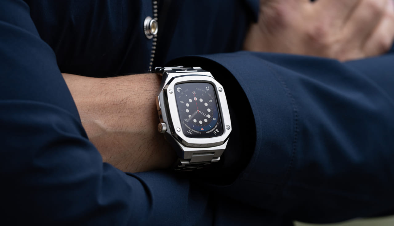 Apple Watch黒ラバーバンド 銀 メタルケースアップルウォッチ