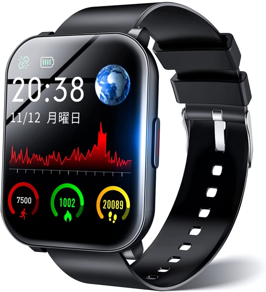 送料込】 スマートウォッチ スポーツ腕時計 腕時計デジタル 黒 通話可能 血圧計 002